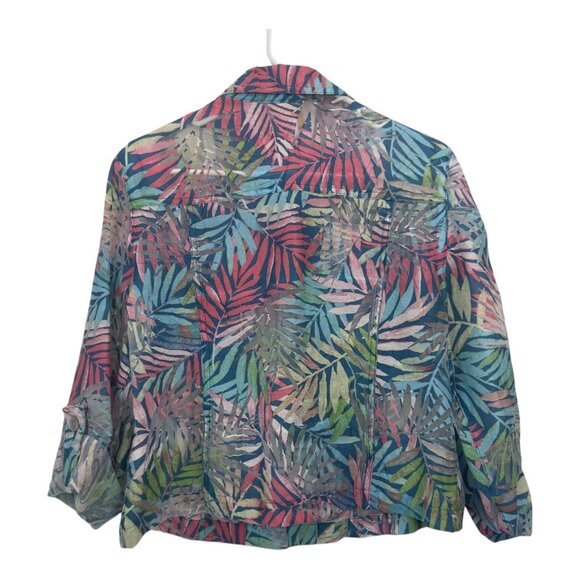 Ruby Rd. Petite 10P Tropical Leaf Print Button-Up Sheer Lightweight Jacket - Picture 7 of 12